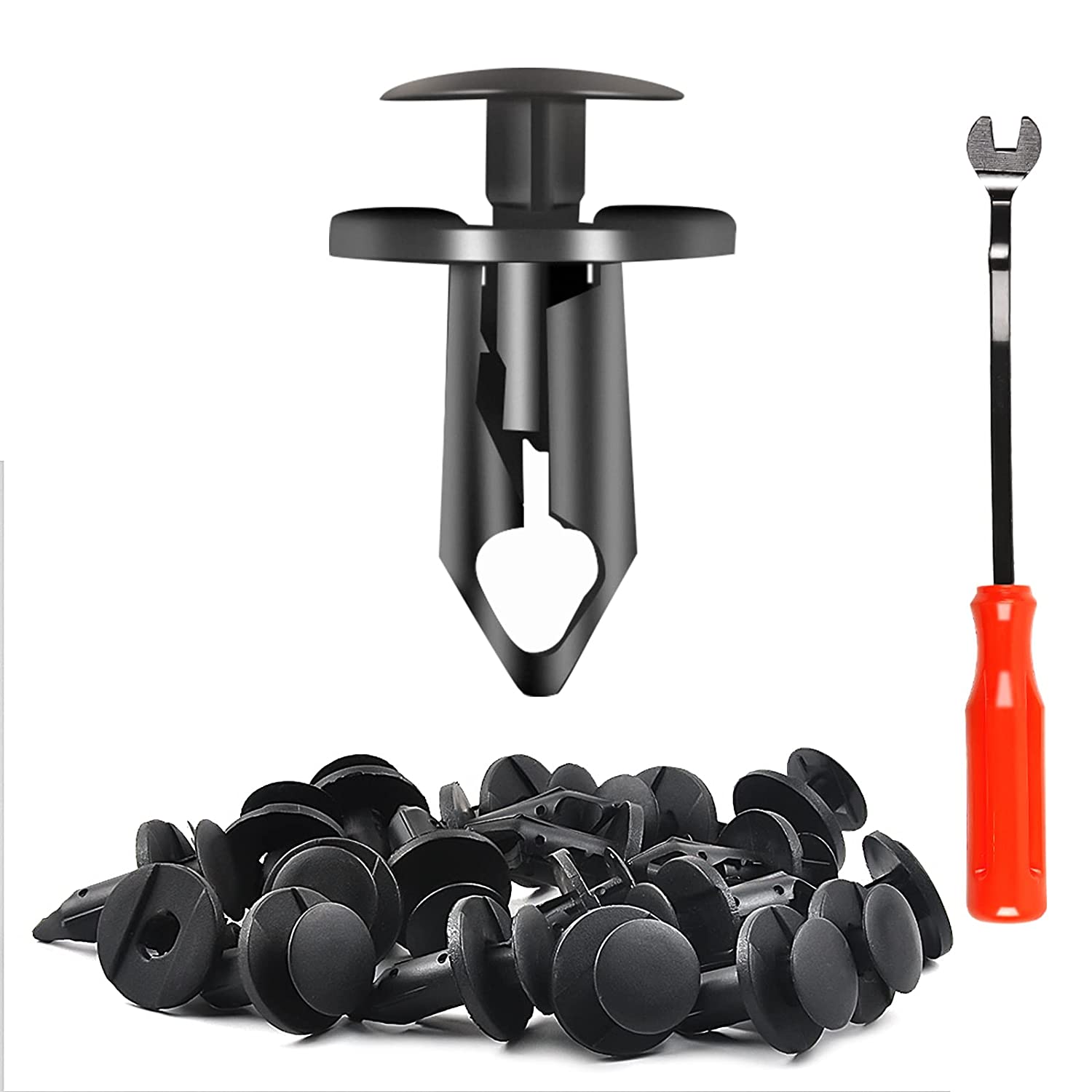 OTUAYAUTO 50PCS Fender Clip Nylon Fastener, Replacement for Jeep Wrangler Cherokee Commander Liberty, Dodge Avenger Journey Durango Caravan, Saturn, Ford Escape - 1Pcs Plastic Fastener Remover