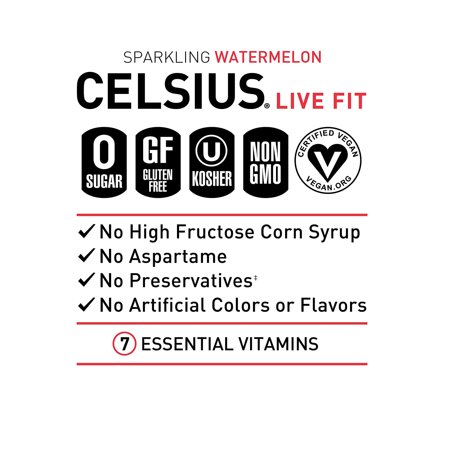 CELSIUS Sparkling Watermelon, Functional Essential Energy Drink 12 Fl Oz (Pack of 12)