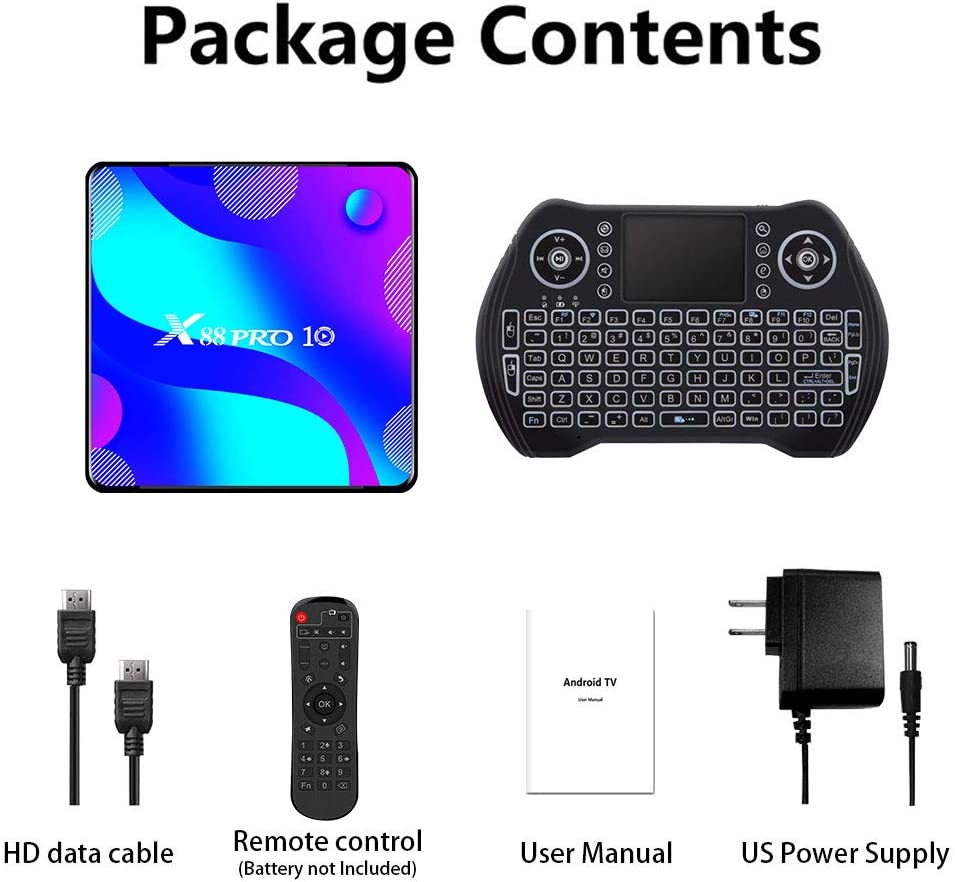 Android TV Box 11.0， Smart TV Box RK3318 2GB 16GB Support 2.4G 5.8G WiFi Bluetooth 4.1 with Mini Backlit Keyboard Ethernet LAN 3D 4K Video Android Box Set Top TV Box