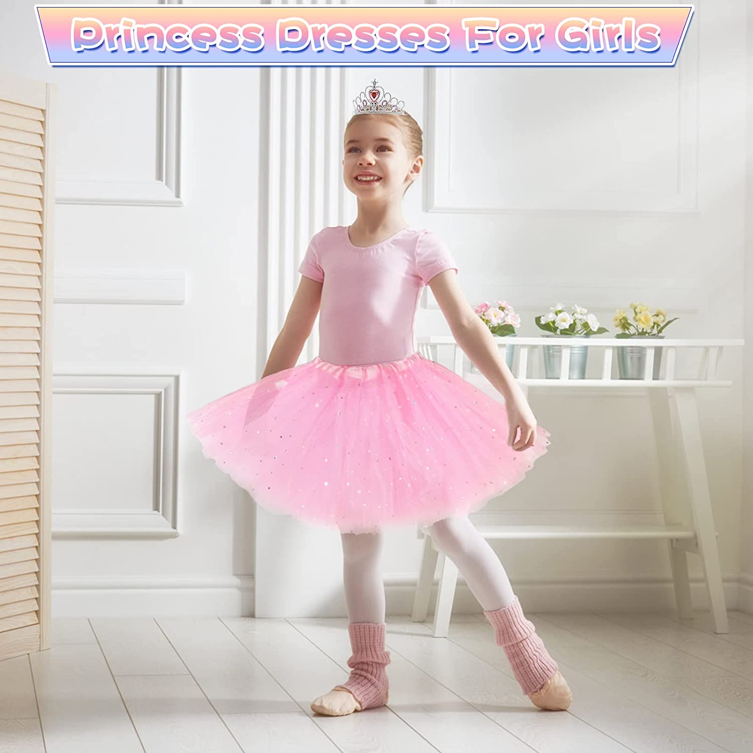 BesJonie Princess Dress Up Clothes Cape Skirt Set for Little Girls Pretend Play Princess Dress Cloak Jewelry Tiara Crown Wand