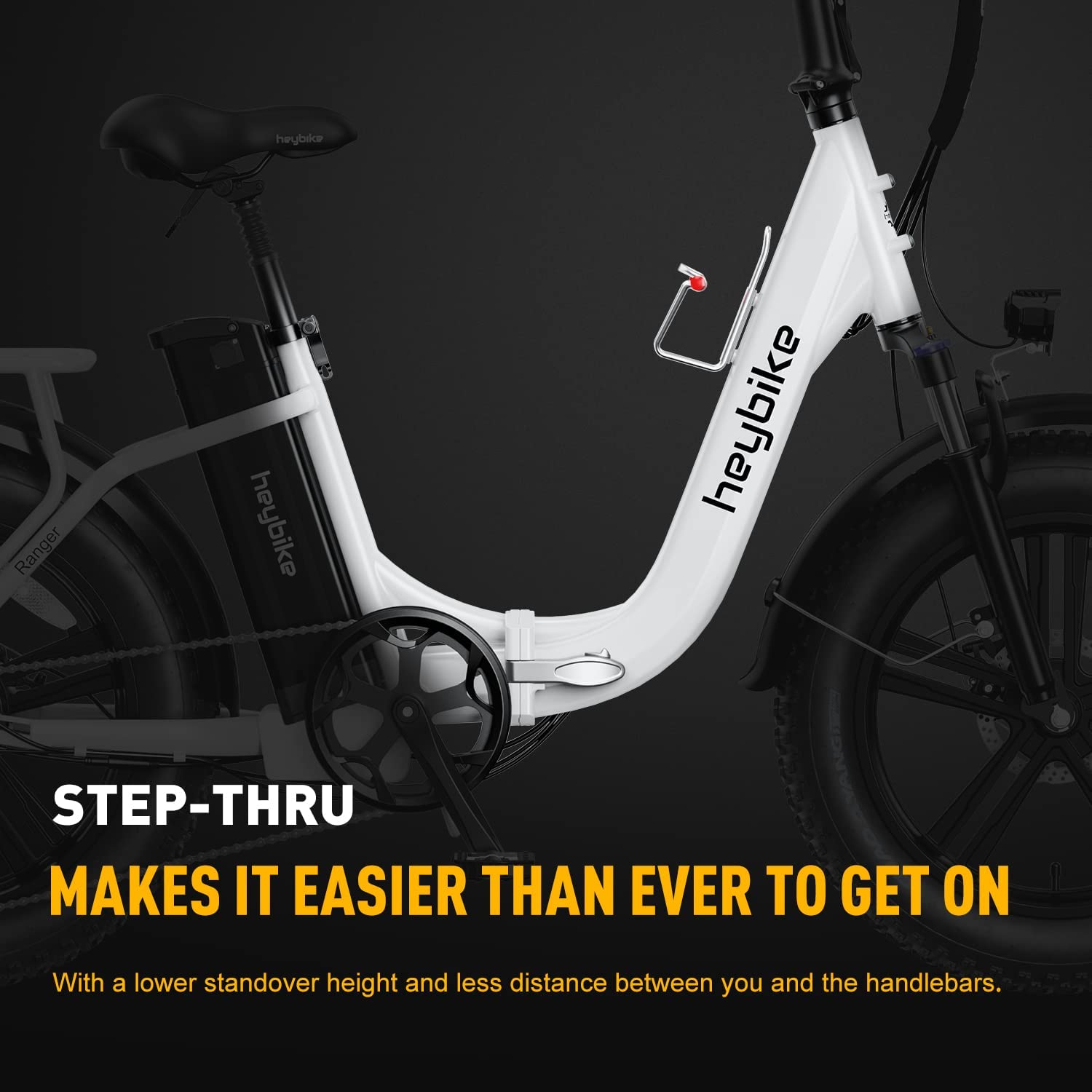 Heybike Ranger Electric Bike for Adults Foldable 20&#34; x 4.0 Fat Tire Step-Thru Electric Bicycle with 500W Motor， 48V 15AH Removable Battery and Dual Shock Absorber