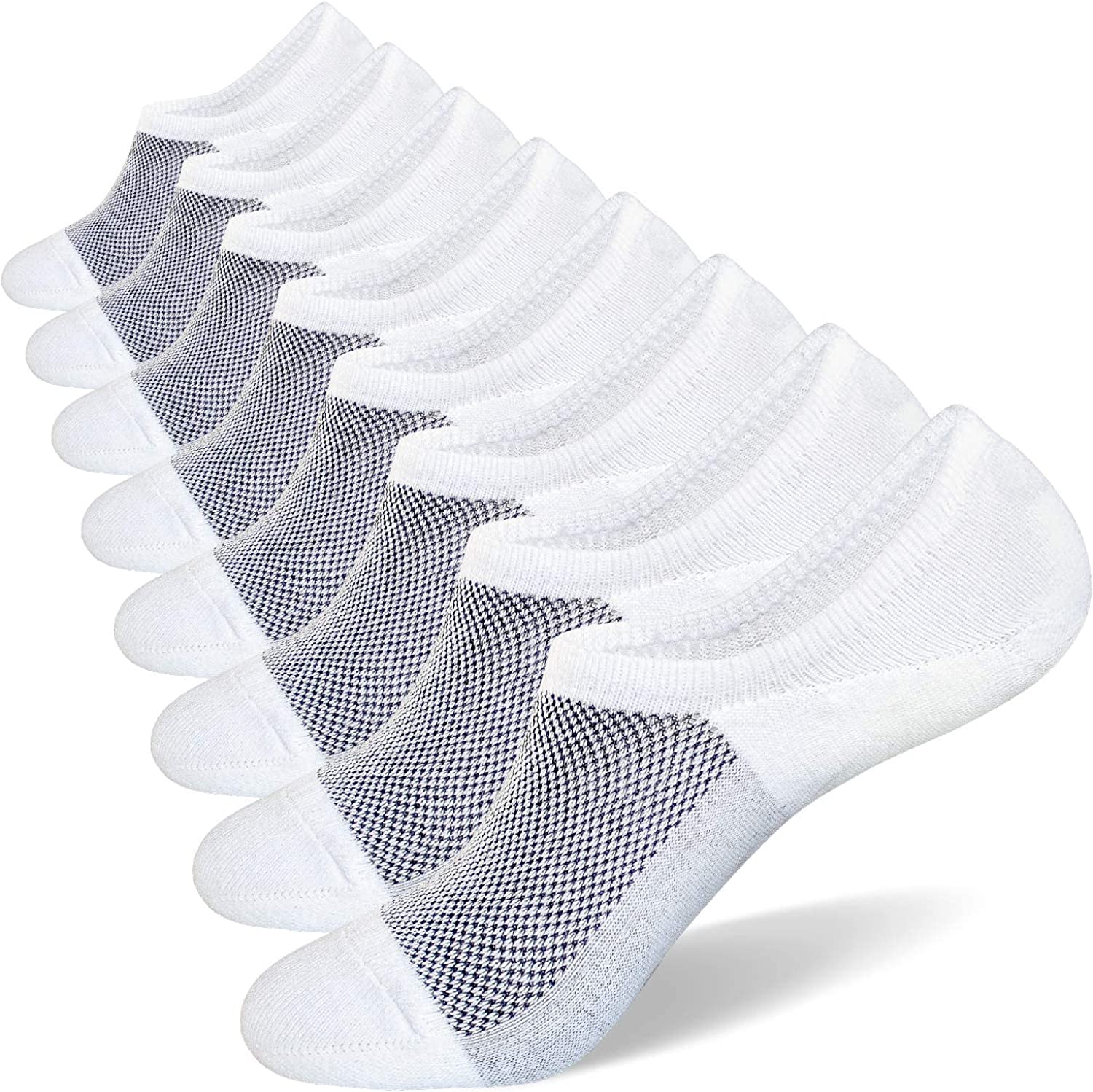 SIXDAYSOX No Show Socks for Men 8 pack Cotton Thin Low Cut Non Slip for Loafer Flats Sneakers 5-8/9-11/12-15