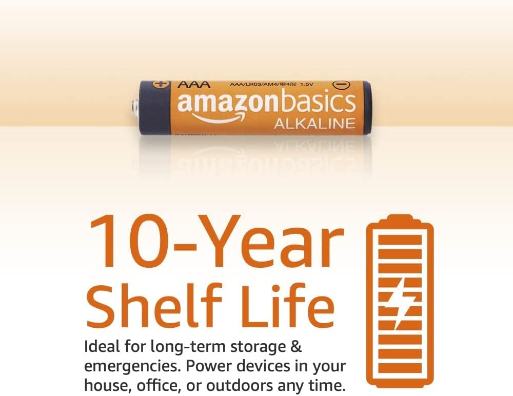 Amazon Basics 100 Pack AAA High-Performance Alkaline Batteries， 10-Year Shelf Life， Easy to Open Value Pack