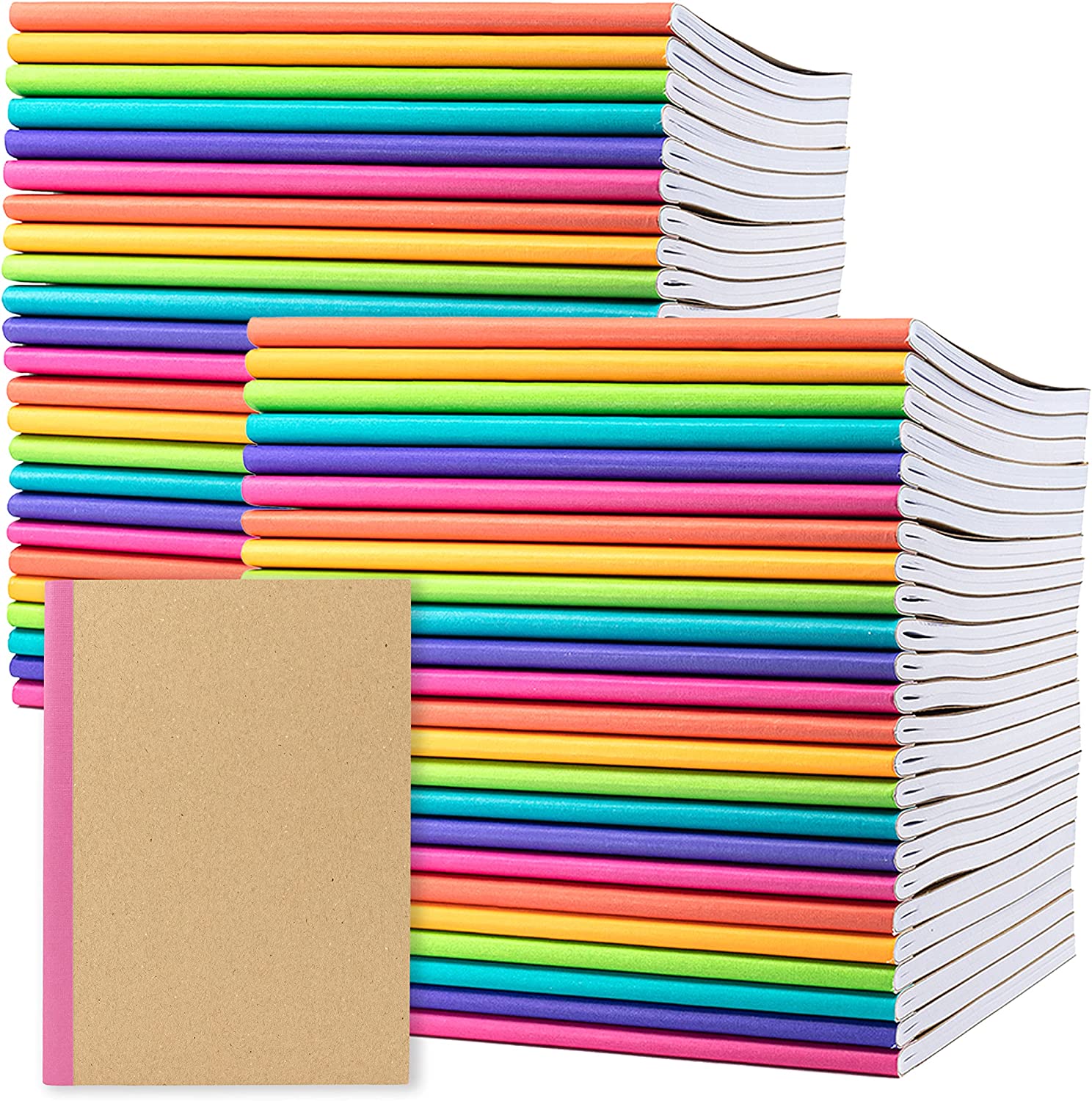 PAPERAGE 48-Pack Composition Notebook Journals, Kraft Cover with Rainbow Spines, College Ruled Lined Paper, Small Size (8 in x 5.75 in) – For School, Office, or At-Home Use