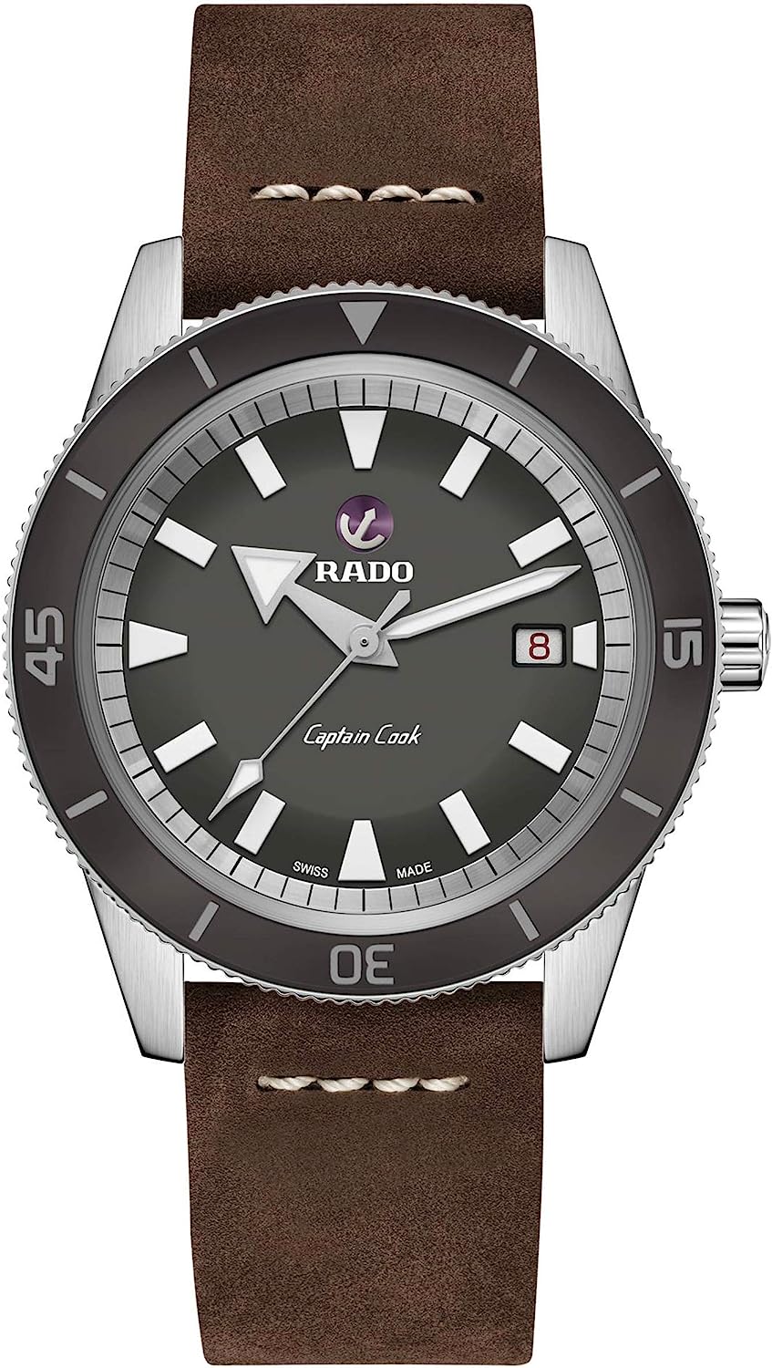 Rado Men's Captain Cook Leather Swiss Automatic Watch, Gray